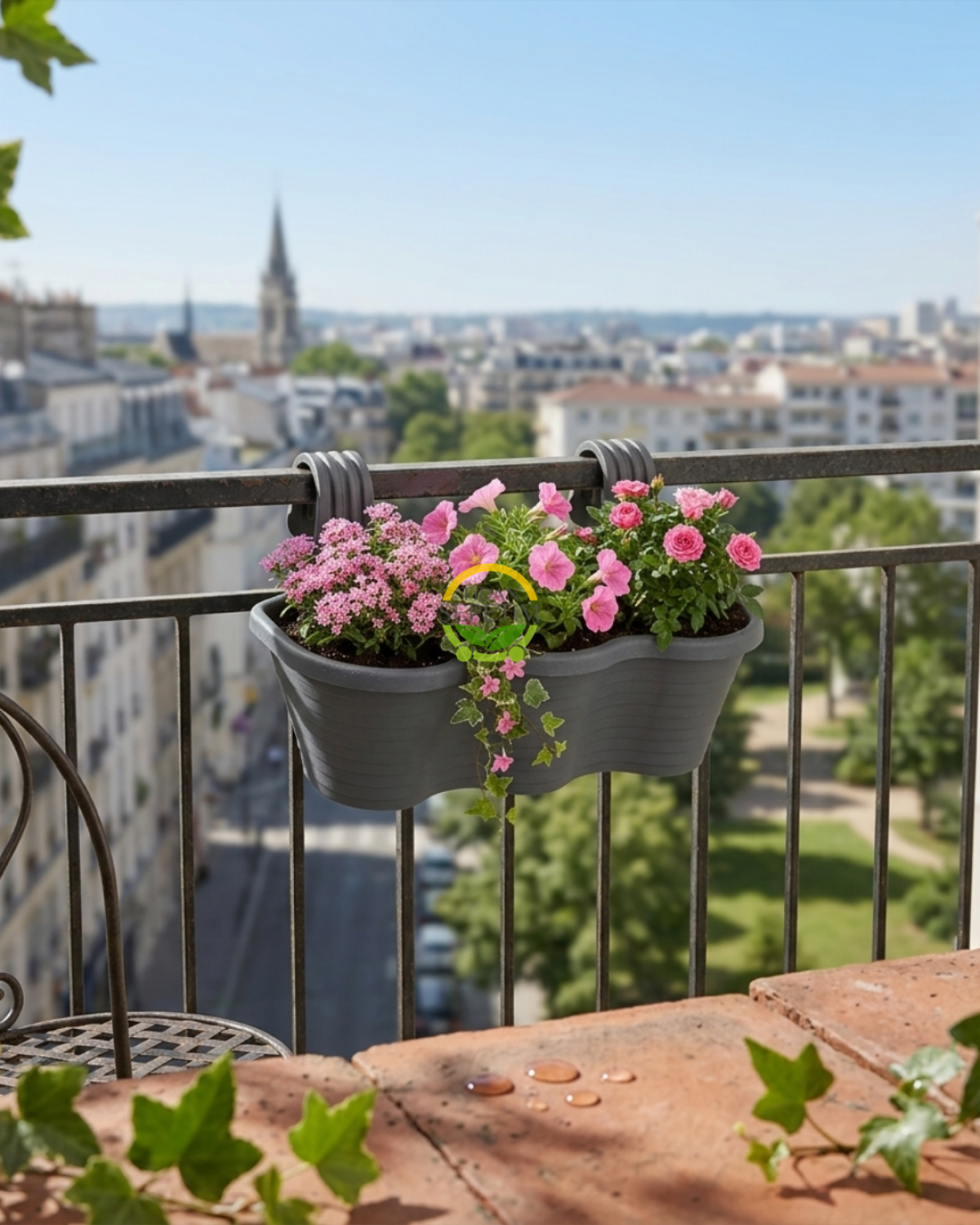 Tombik Askılı Çiftli Saksı 10 Litre - Antrasit Renk