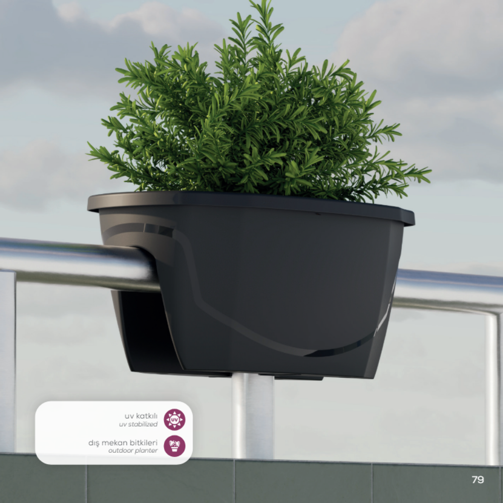 Zümrüt Balkon Saksısı 15.5 Litre - Antrasit Renk